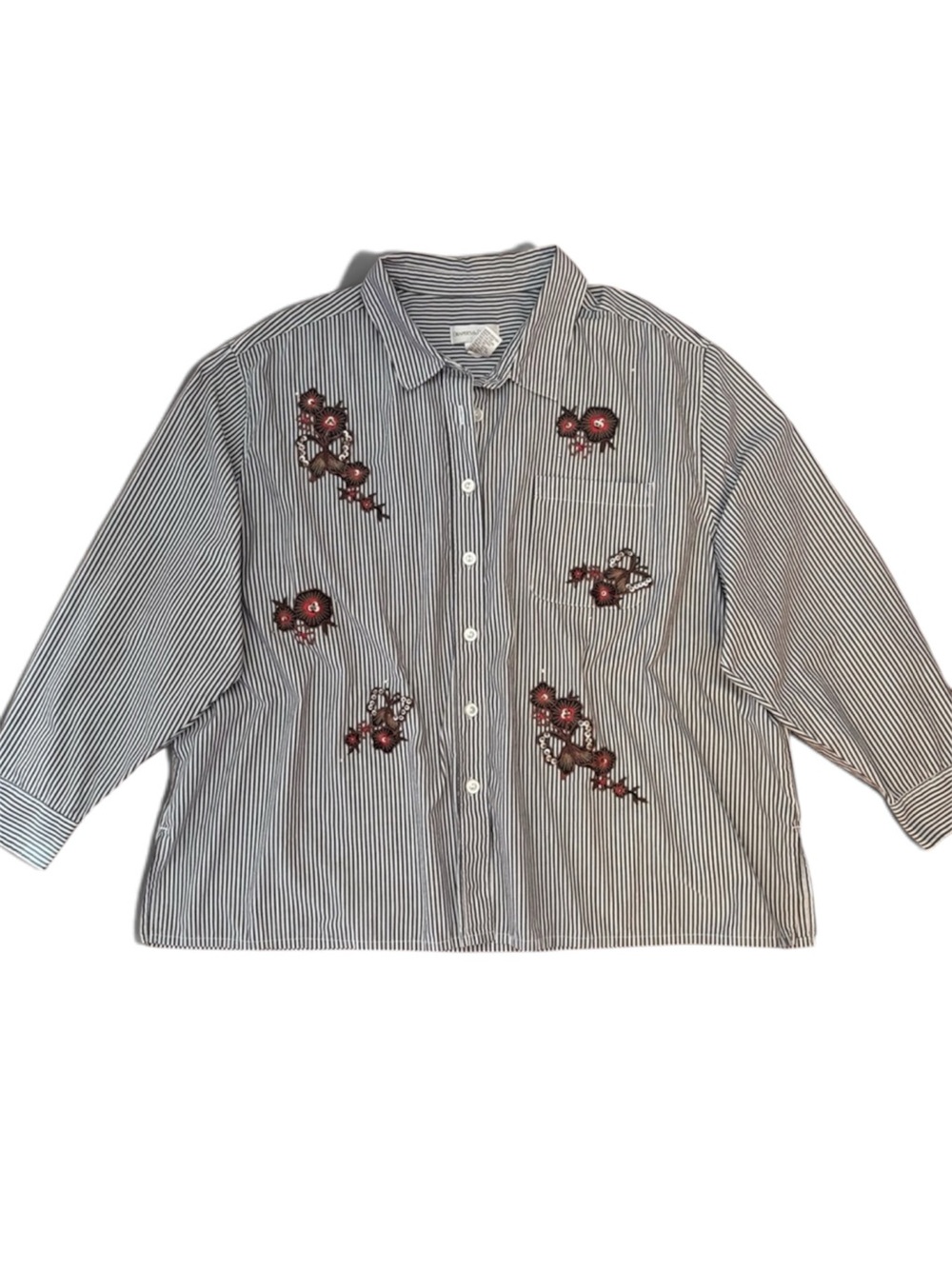 Draper’s & Damon’s Embellished Butterfly Stripe Shirt Blue White | Size 3X - Picture 2 of 9